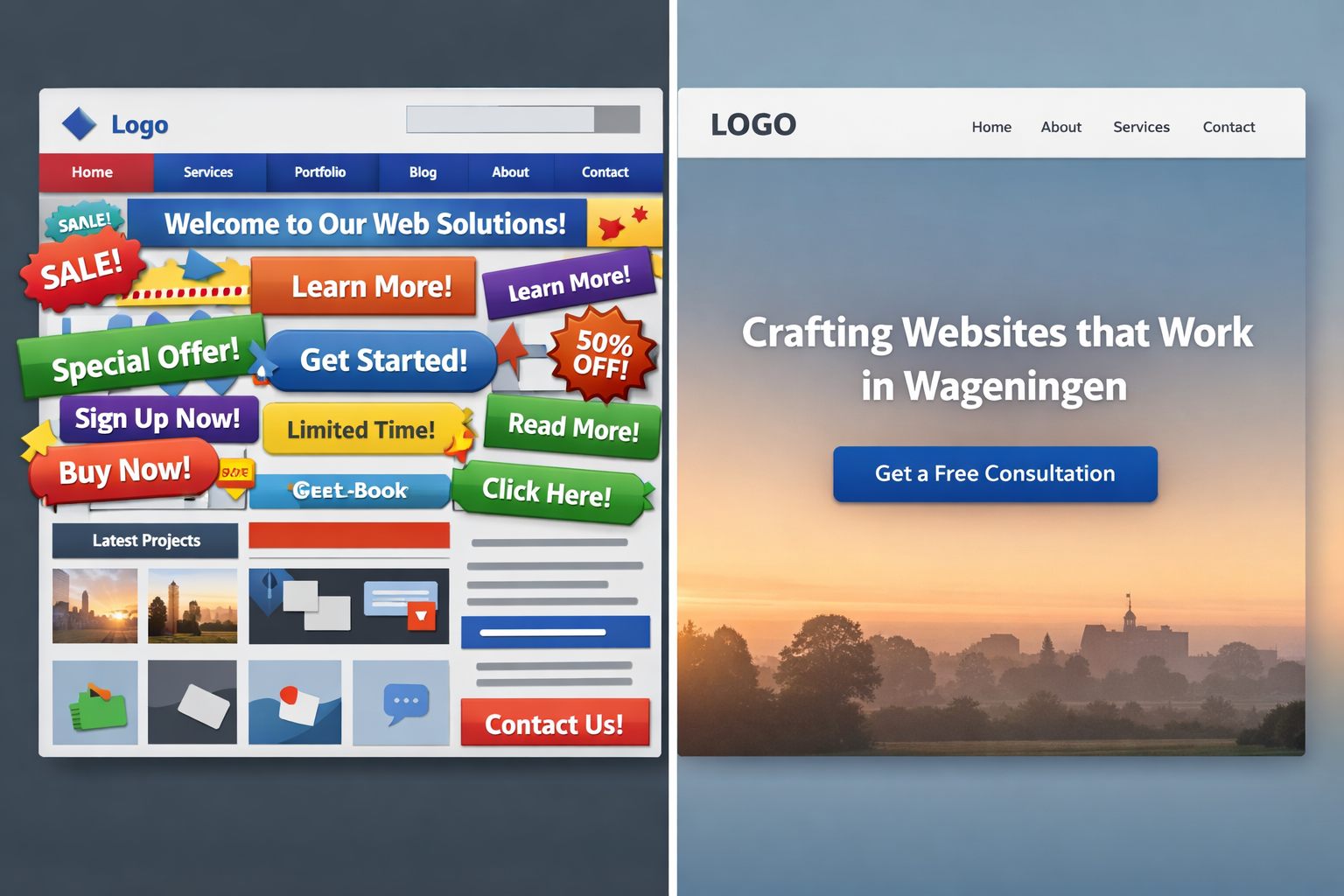 Gefocuste homepage met duidelijke structuur voor webdesign in Wageningen